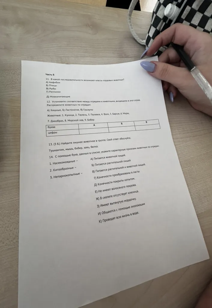 11. В какой последовательности возникают классы хордовых животных? 12. Установите соответствие между отрядами и животными. 13. Найдите лишнее животное в группе. 14. С помощью букв укажите характерные признаки животных по отрядам.