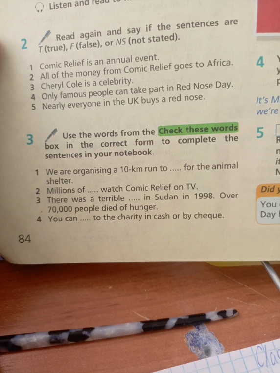Use the words from the Check these words box in the correct form to complete the sentences in your notebook.