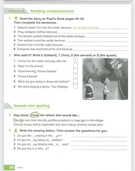 Read the story on Pupil's Book pages 24-25. Then complete the sentences.