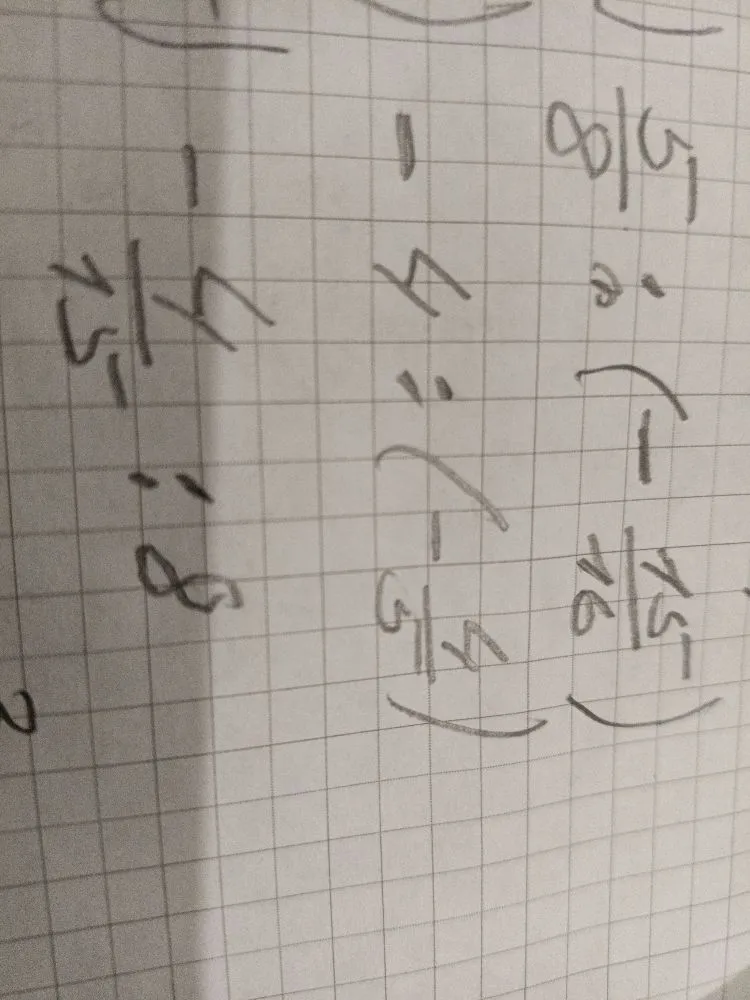 Выполните деление дробей: 5/8 : (-15/16), -4 : (-4/5), -4/15 : 8