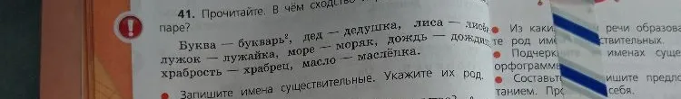 Прочитайте. В чём сходство слов в каждой паре? Запишите имена существительные. Укажите их род.