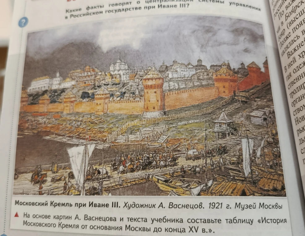 На основе картин А. Васнецова и текста учебника составьте таблицу «История Московского Кремля от основания Москвы до конца XV в.»