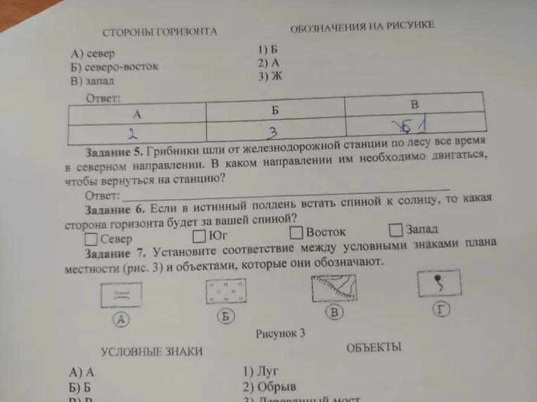 Задание 5. Грибники шли от железнодорожной станции по лесу все время в северном направлении. В каком направлении им необходимо двигаться, чтобы вернуться на станцию?