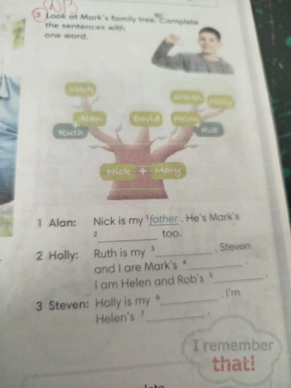 Look at Mark's family tree. Complete the sentences with one word.