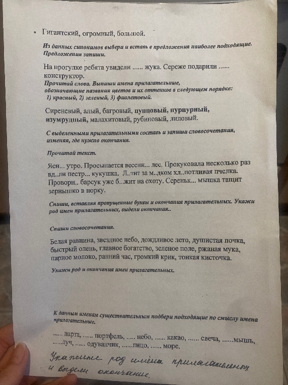 Из данных синонимов выбери и вставь в предложения наиболее подходящие. Предложения запиши. На прогулке ребята увидели ... жука. Серёже подарили ... конструктор.