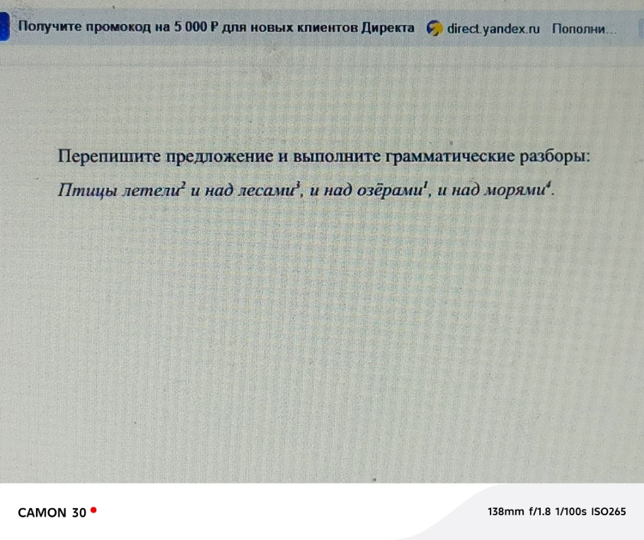 Перепишите предложение и выполните грамматические разборы: Птицы летели и над лесами, и над озёрами, и над морями.