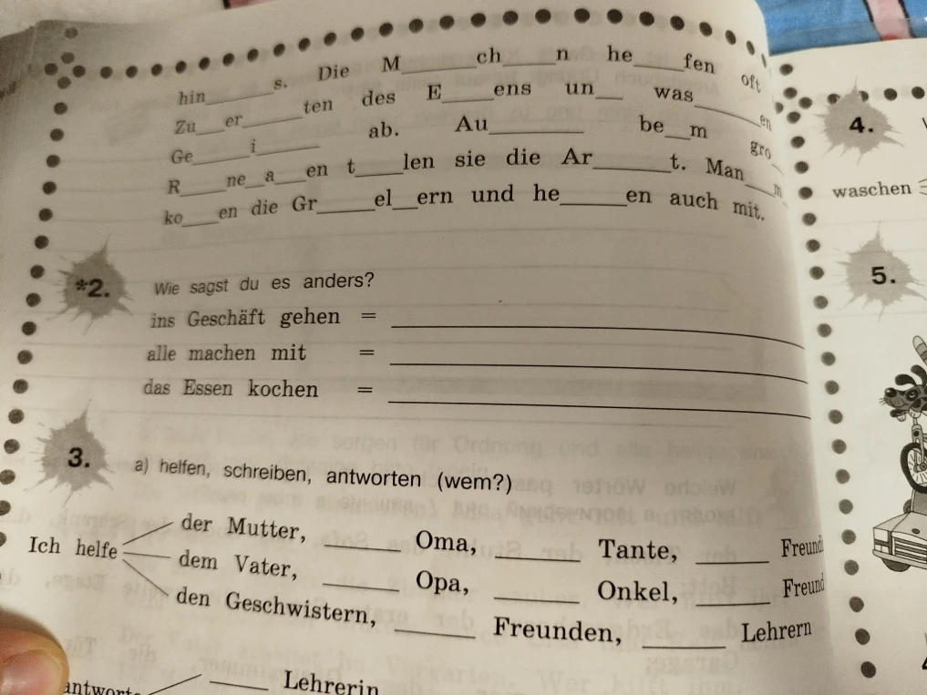2. Wie sagst du es anders? 3. a) helfen, schreiben, antworten (wem?)