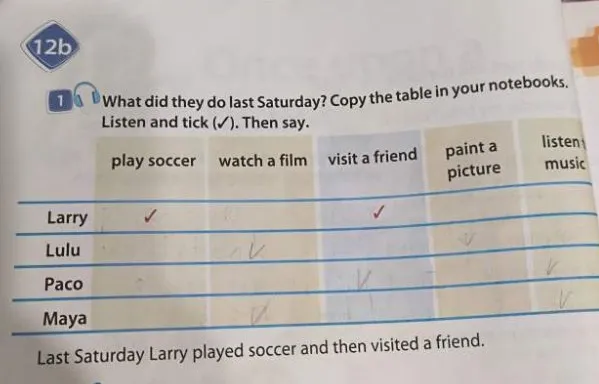 What did they do last Saturday? Copy the table in your notebooks. Listen and tick. Then say.
