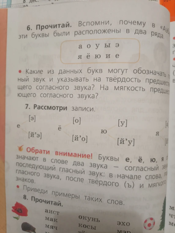 Вспомни, почему в «Азбуке» эти буквы были расположены в два ряда. Какие из данных букв могут обозначать гласный звук и указывать на твёрдость предшествующего согласного звука? На мягкость предшествующего согласного звука?
