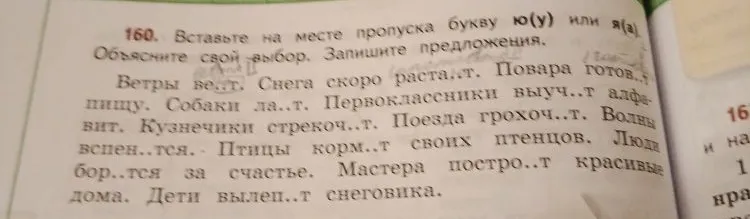 Вставьте на месте пропуска букву ю(у) или я(а). Объясните свой выбор. Запишите предложения.