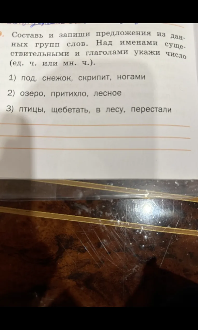 Составь и запиши предложения из данных групп слов. Над именами существительными и глаголами укажи число (ед. ч. или мн. ч.).