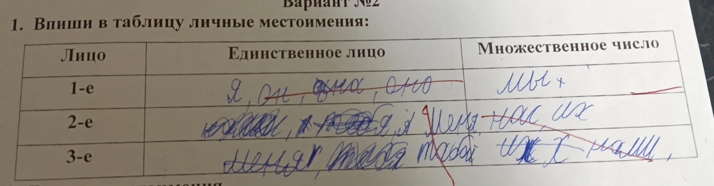 Впиши в таблицу личные местоимения:
