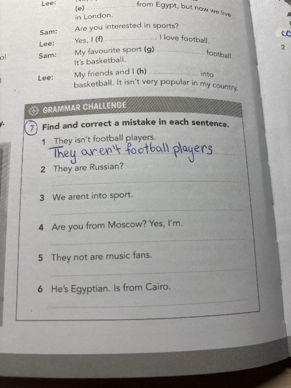 Find and correct a mistake in each sentence.