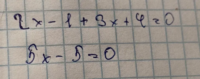 Решить уравнение 2x - 1 + 3x + 4 = 0