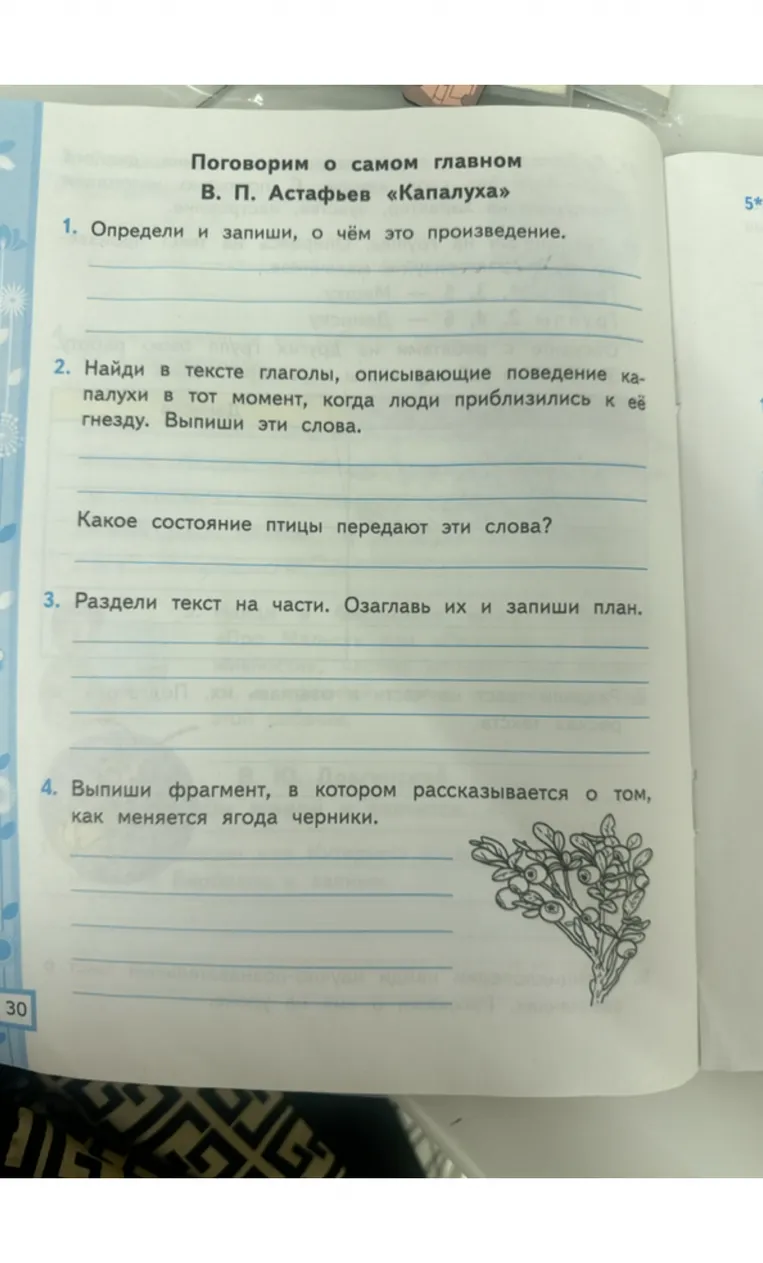 Определи и запиши, о чём это произведение В. П. Астафьев «Капалуха»