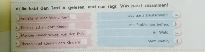 Ihr habt den Text A gelesen, und nun sagt: Was passt zusammen?