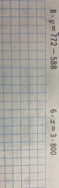 Решите уравнения: 8 * y = 772 - 588; 6 * x = 3 * 800