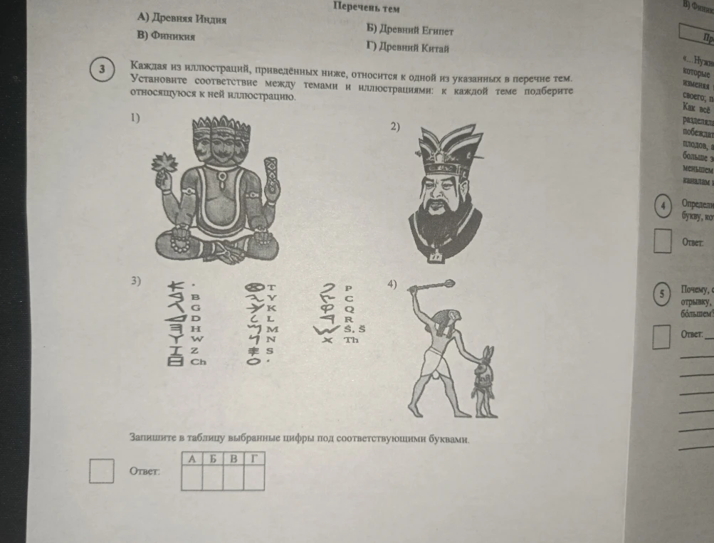 Каждая из иллюстраций, приведённых ниже, относится к одной из указанных в перечне тем. Установите соответствие между темами и иллюстрациями: к каждой теме подберите относящуюся к ней иллюстрацию.