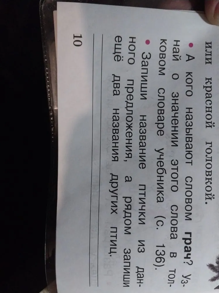 А кого называют словом грач? Узнай о значении этого слова в толковом словаре учебника (с. 136). Запиши название птички из данного предложения, а рядом запиши ещё два названия других птиц.