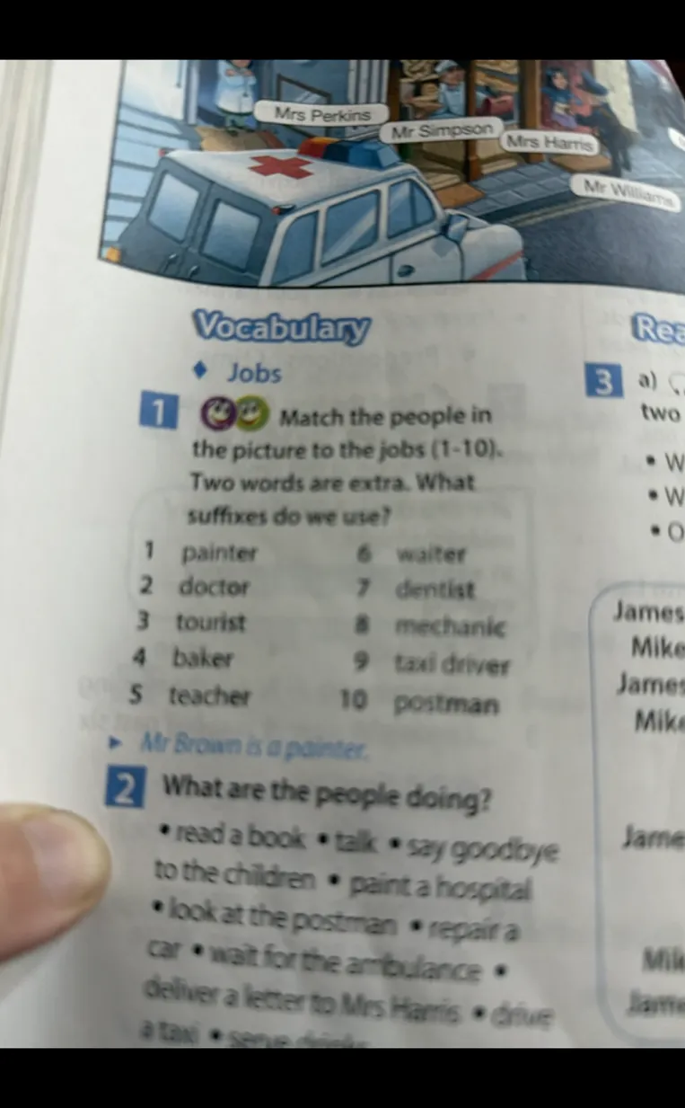 Match the people in the picture to the jobs (1-10). Two words are extra. What suffixes do we use?