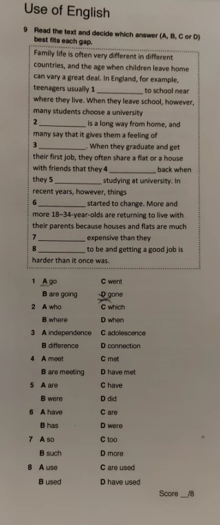 Read the text and decide which answer (A, B, C or D) best fits each gap.