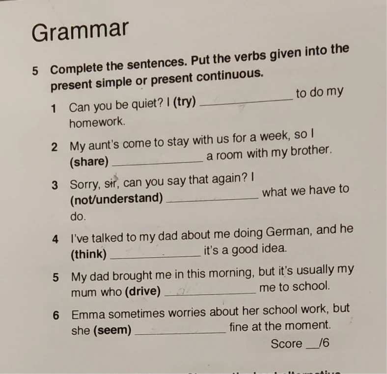 Complete the sentences. Put the verbs given into the present simple or present continuous.