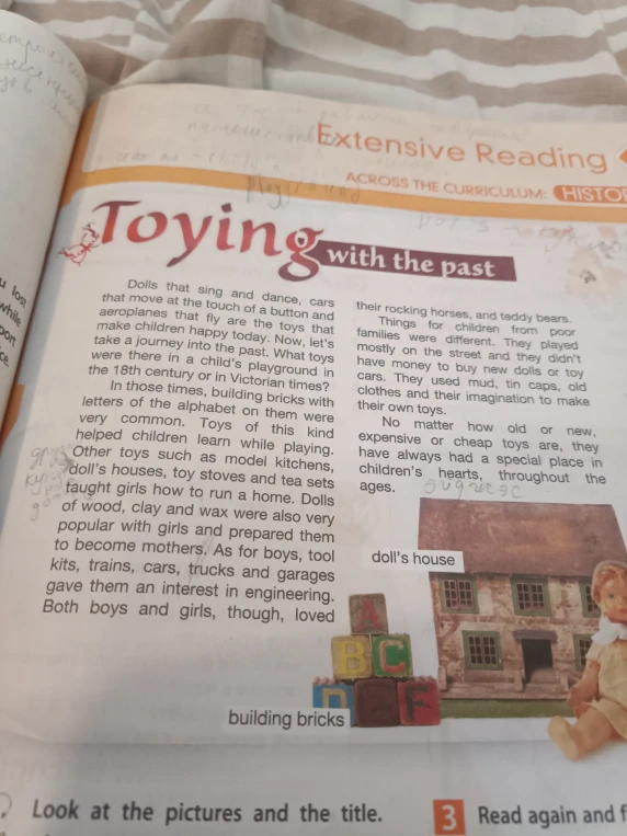 Read the text 'Toying with the past' and answer questions about toys in the 18th century or in Victorian times.
