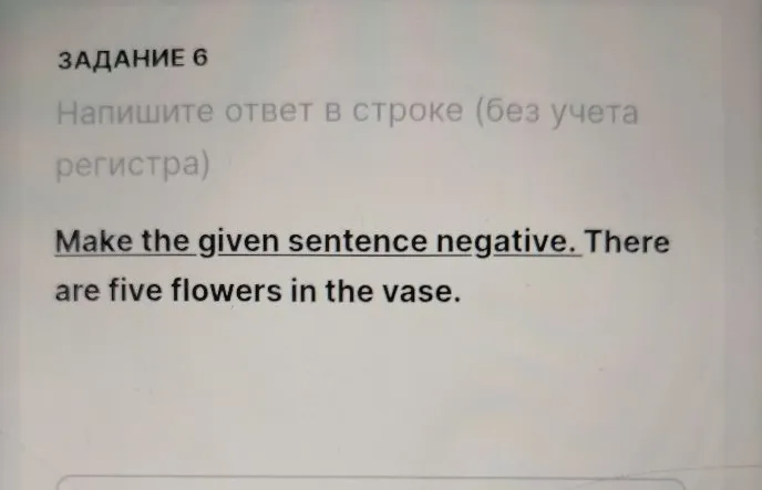 Make the given sentence negative. There are five flowers in the vase.