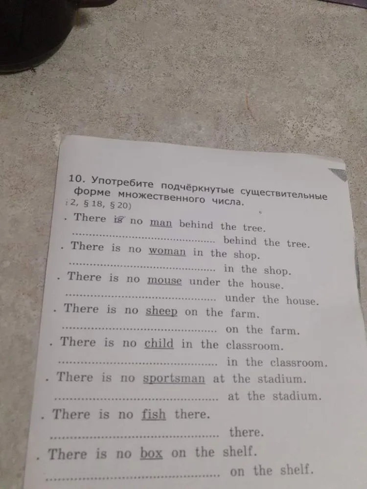 Употребите подчёркнутые существительные в форме множественного числа.
