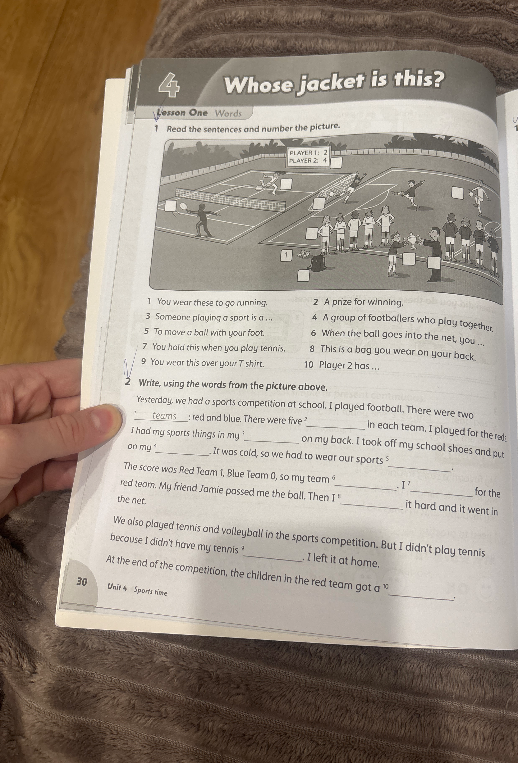 Write, using the words from the picture above. Yesterday, we had a sports competition at school. I played football.