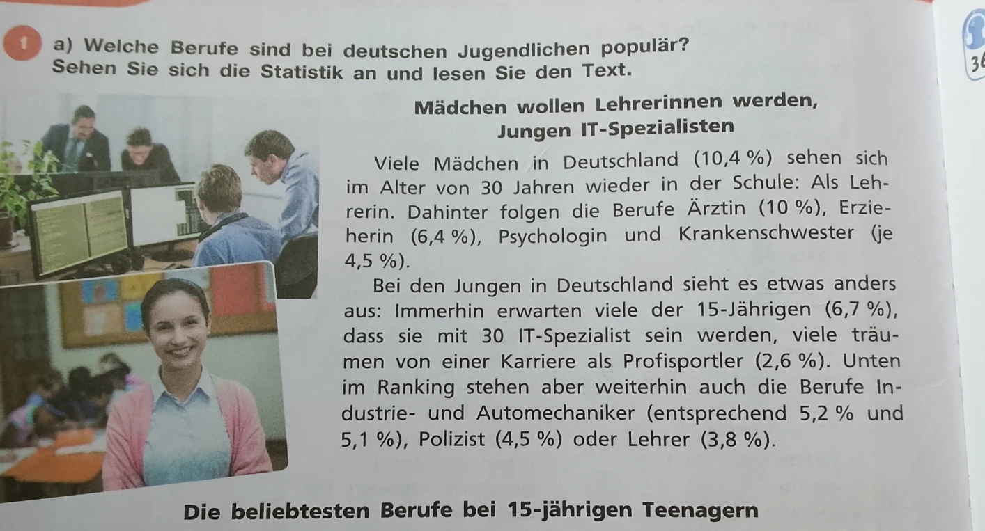 Welche Berufe sind bei deutschen Jugendlichen populär? Sehen Sie sich die Statistik an und lesen Sie den Text.