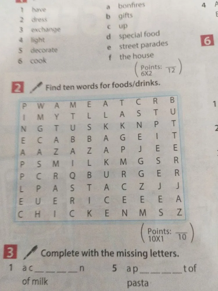 Find ten words for foods/drinks.