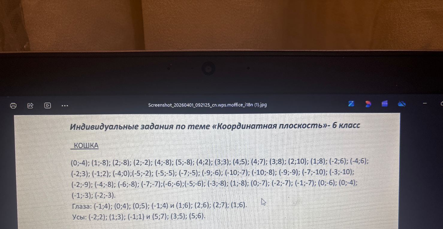 Индивидуальные задания по теме «Координатная плоскость»- 6 класс