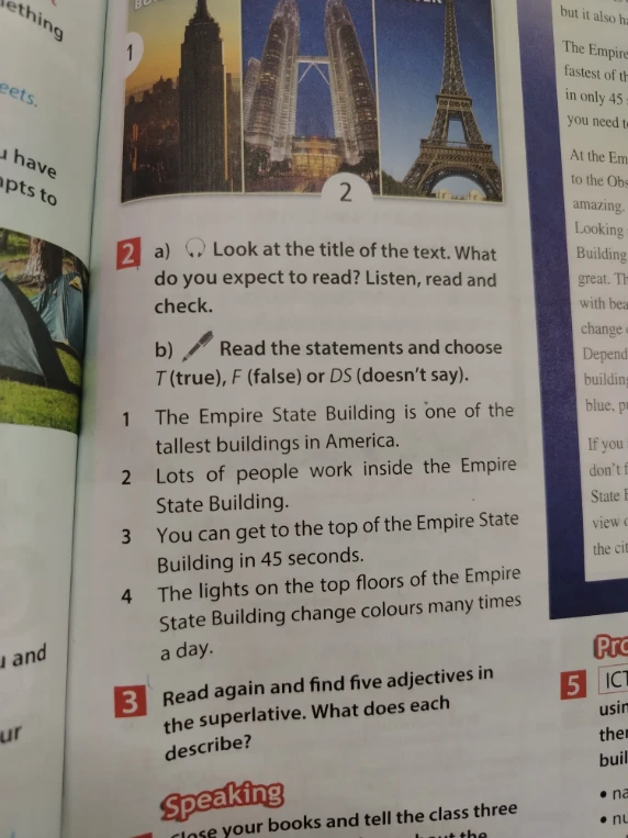 Read the statements and choose T (true), F (false) or DS (doesn't say).