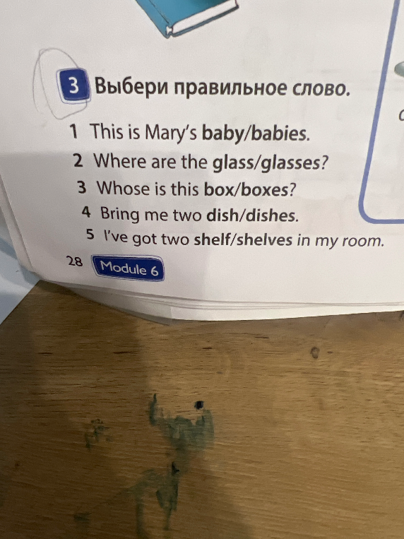 3 Выбери правильное слово. 1 This is Mary's baby/babies.