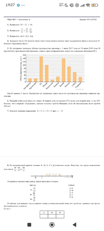 1. Вычислите: 35 - 12 - (-4).