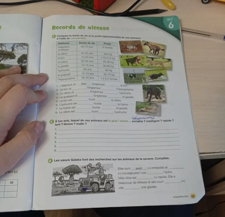Compare la durée de vie et le poids (approximatifs) de ces animaux à l'aide de comparatifs.