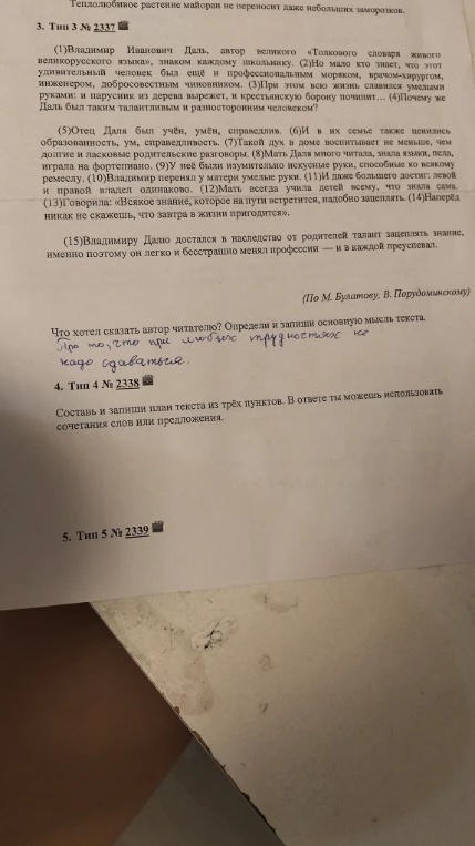 Составь и запиши план текста из трёх пунктов.