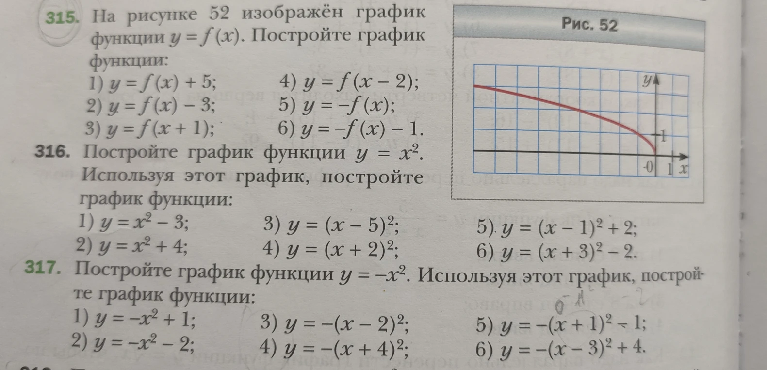 На рисунке 52 изображён график функции y = f (x). Постройте график функции: