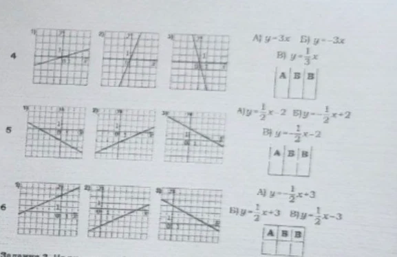 4. А) y=3x Б) y=-3x В) y=1/3x