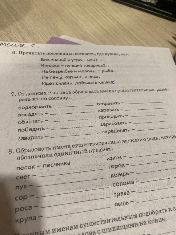 6. Прочитать пословицы, вставить, где нужно, «ь».