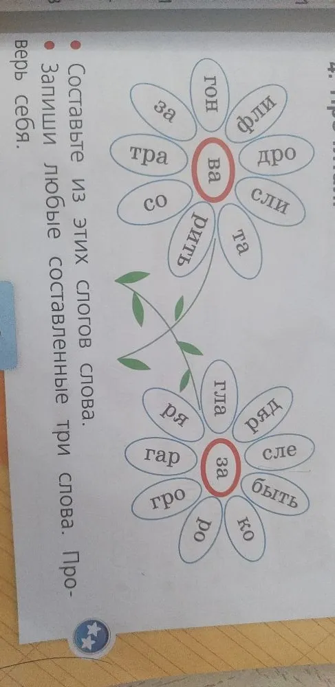 Составьте из этих слогов слова. Запиши любые составленные три слова. Проверь себя.