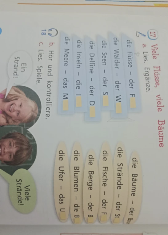 17 Viele Flüsse, viele Bäume a. Lies. Ergänze.