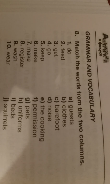 8. Match the words from the two columns.