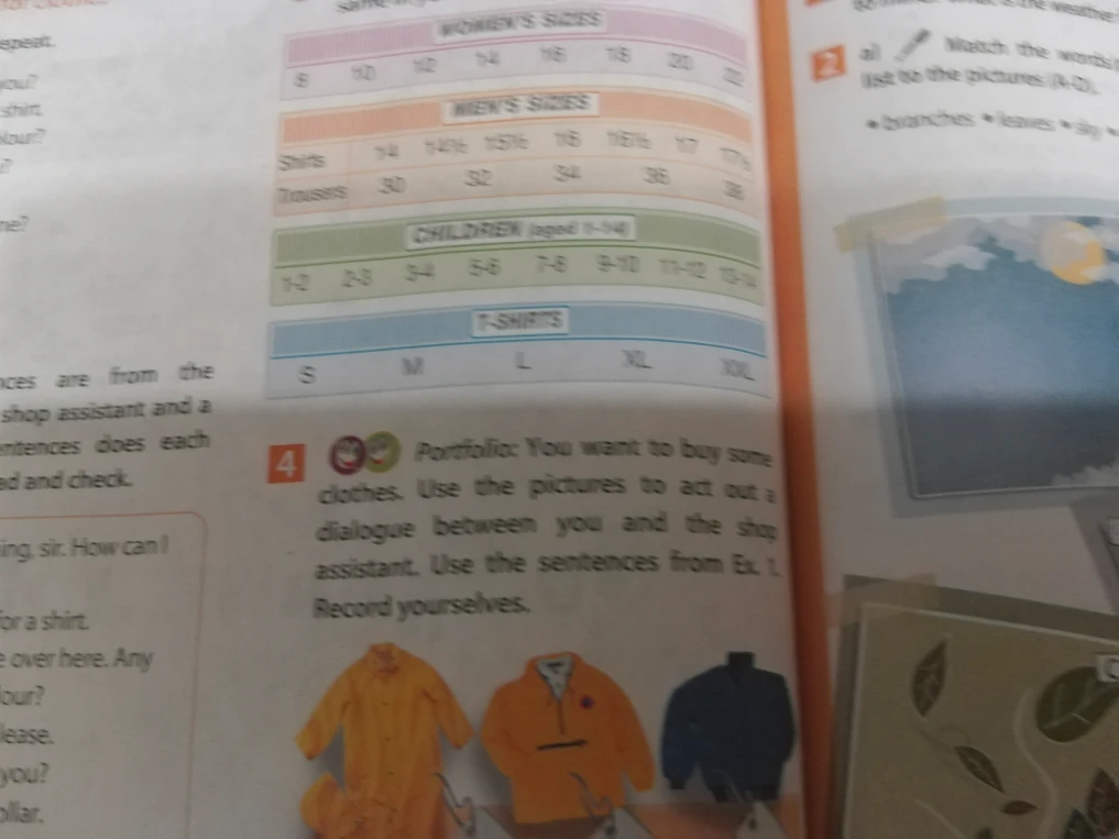 Portfolio: You want to buy some clothes. Use the pictures to act out a dialogue between you and the shop assistant.