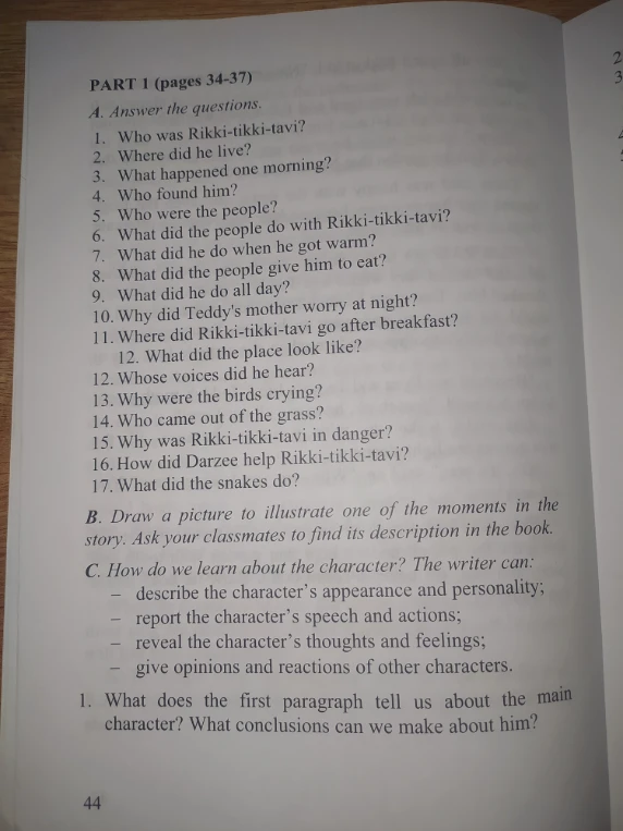PART 1 (pages 34-37) A. Answer the questions.