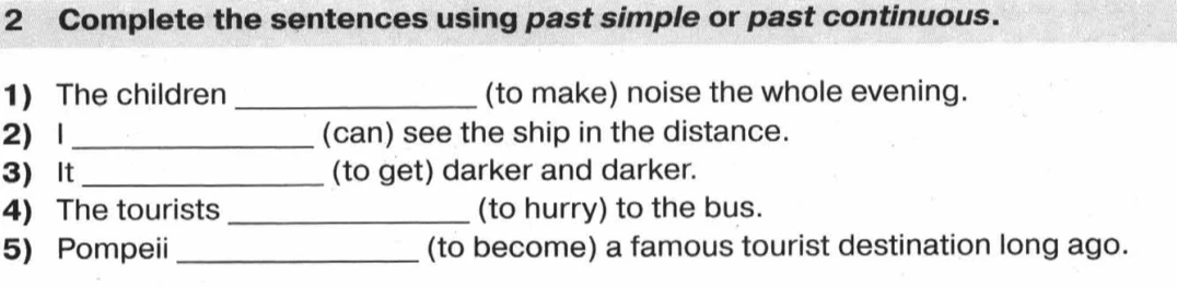 Complete the sentences using past simple or past continuous.