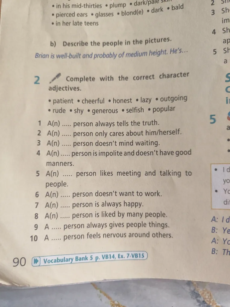 Complete with the correct character adjectives.