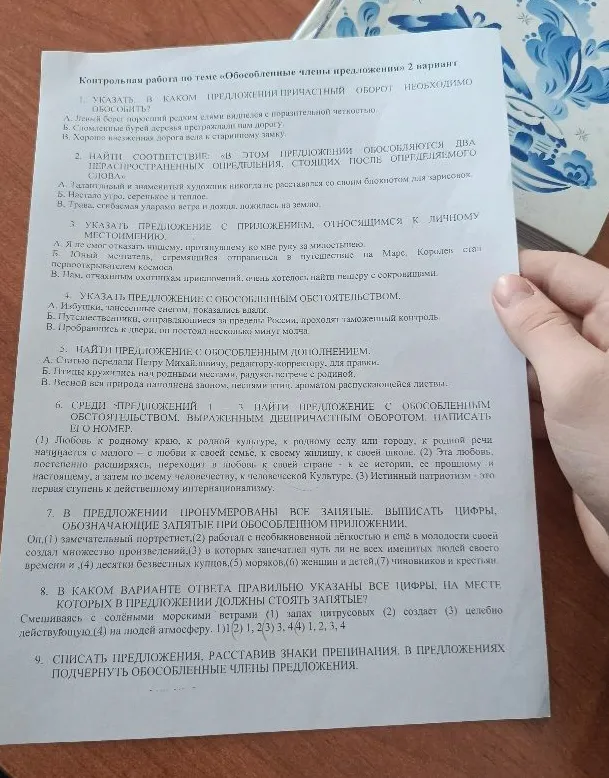 Контрольная работа по теме «Обособленные члены предложения» 2 вариант