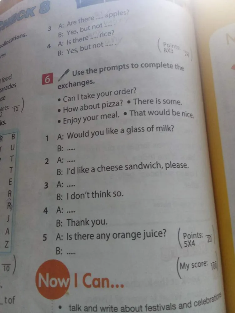 Use the prompts to complete the exchanges.